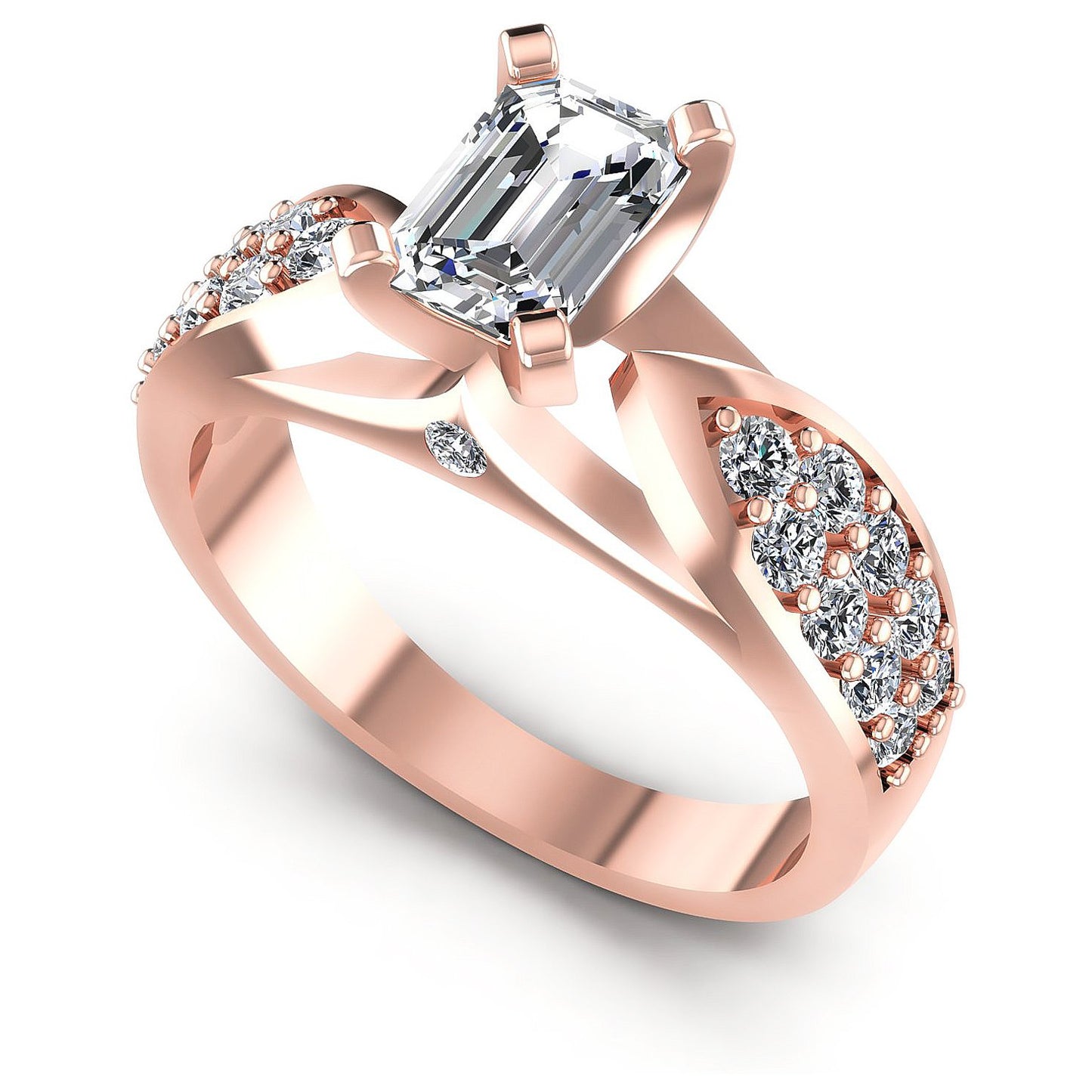 0.95CT Emerald And Round  Cut Diamonds Engagement Rings