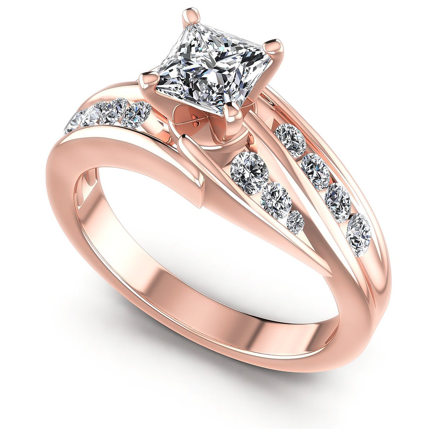 0.95CT Princess And Round  Cut Diamonds Engagement Rings