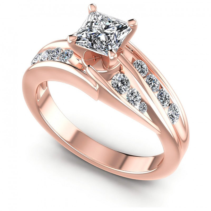 Princess and Round Diamonds 0.95CT Engagement Ring in 18KT White Gold