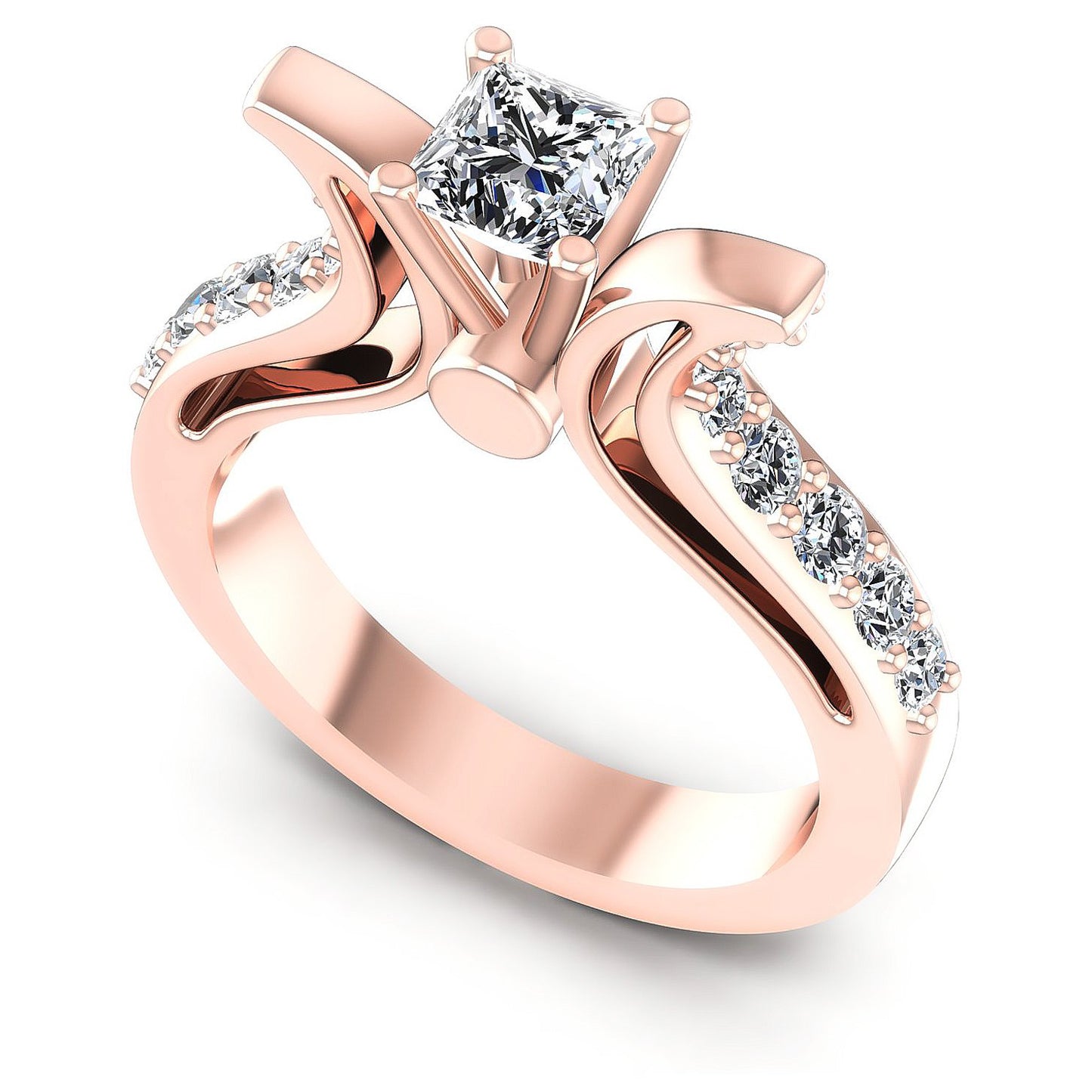 0.80CT Princess And Round  Cut Diamonds Engagement Rings