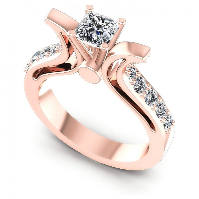 Princess and Round Diamonds 0.80CT Engagement Ring in 18KT White Gold