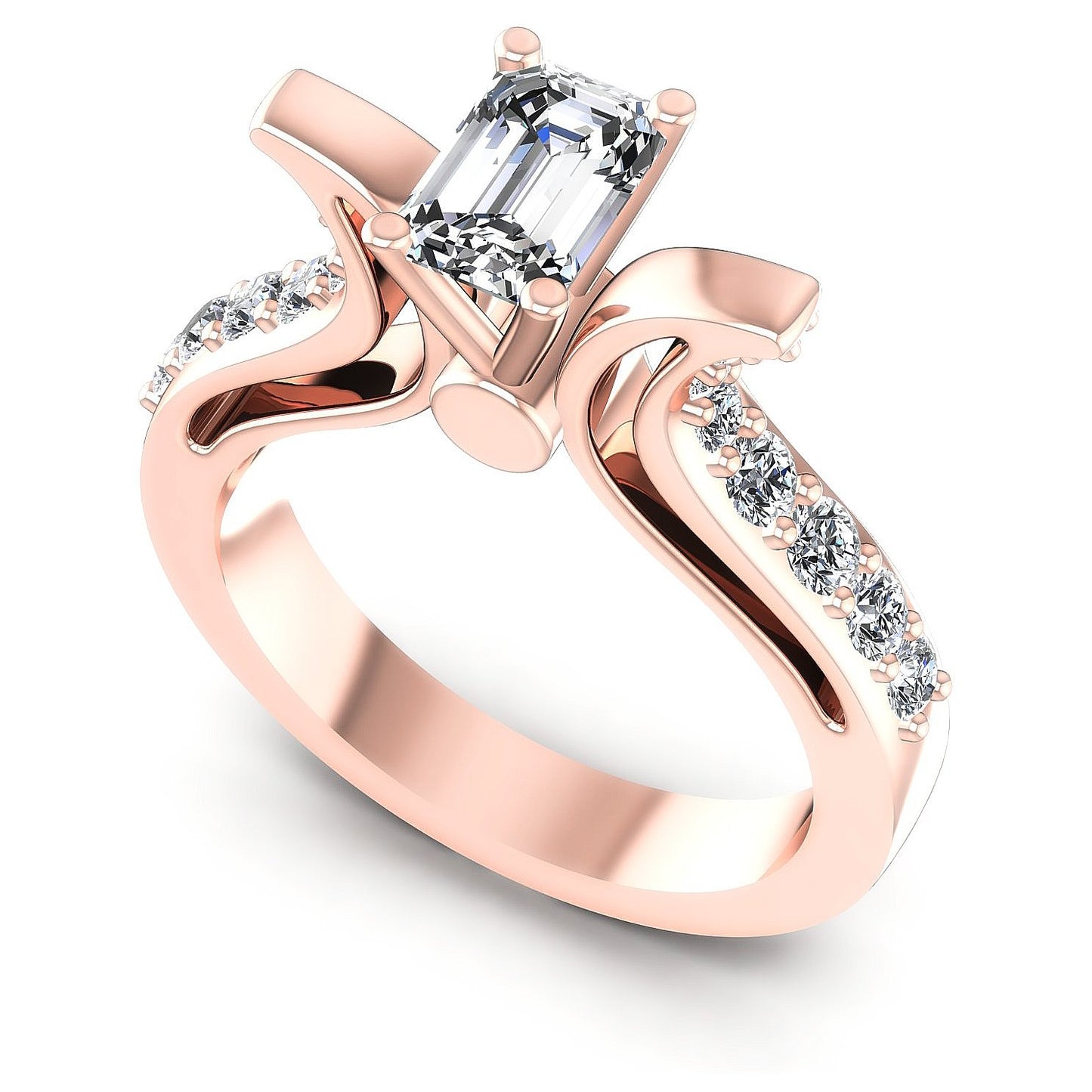 0.80CT Emerald And Round  Cut Diamonds Engagement Rings