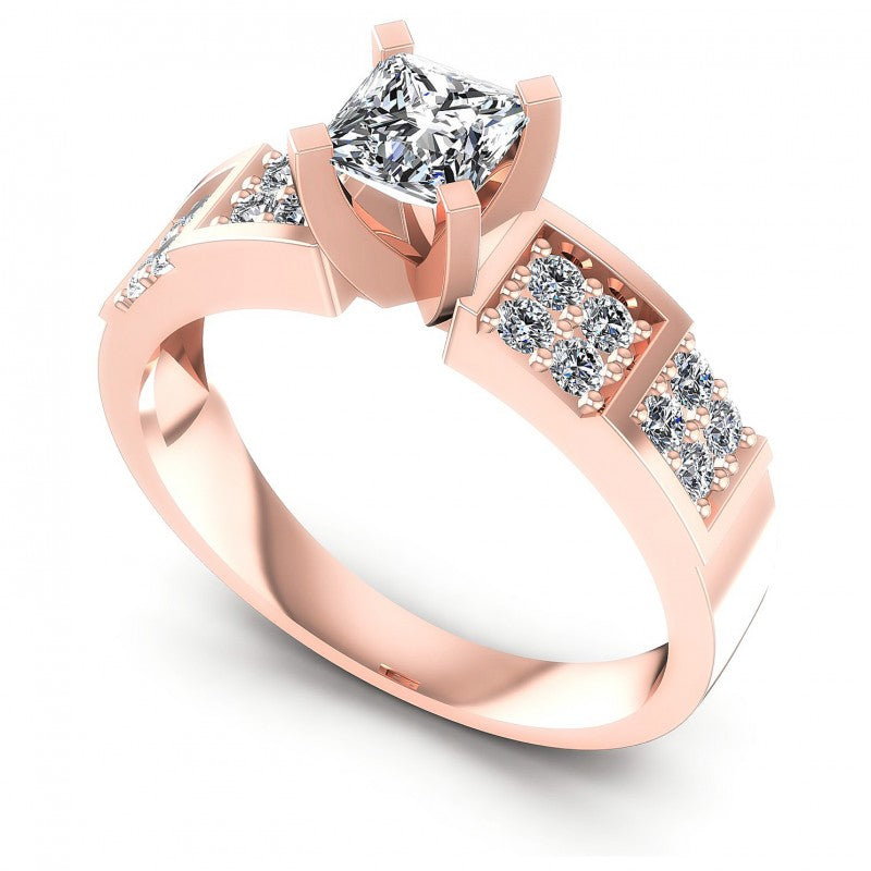Princess and Round Diamonds 0.65CT Engagement Ring in 18KT White Gold