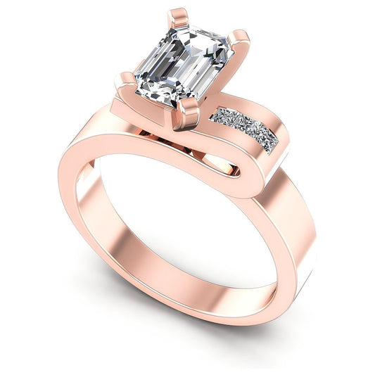 0.45CT Emerald And Princess  Cut Diamonds Engagement Rings