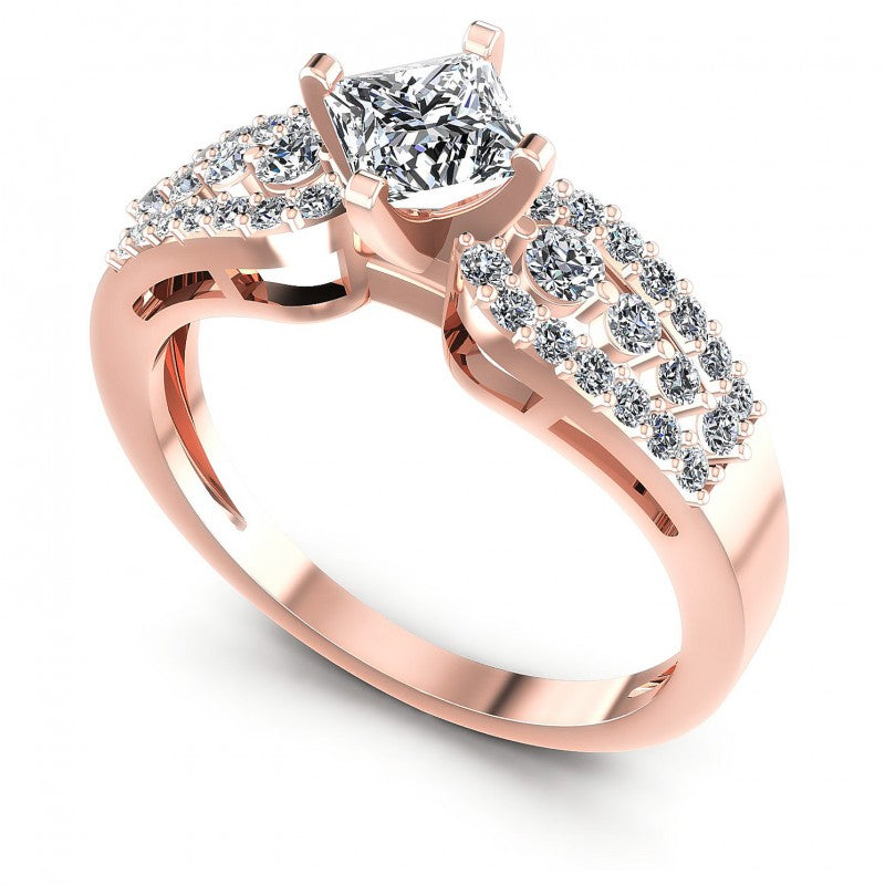 Princess and Round Diamonds 0.80CT Engagement Ring in 18KT White Gold