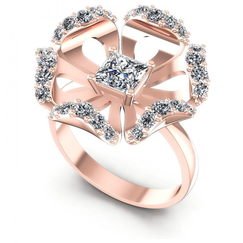 Princess and Round Diamonds 1.15CT Engagement Ring in 18KT White Gold