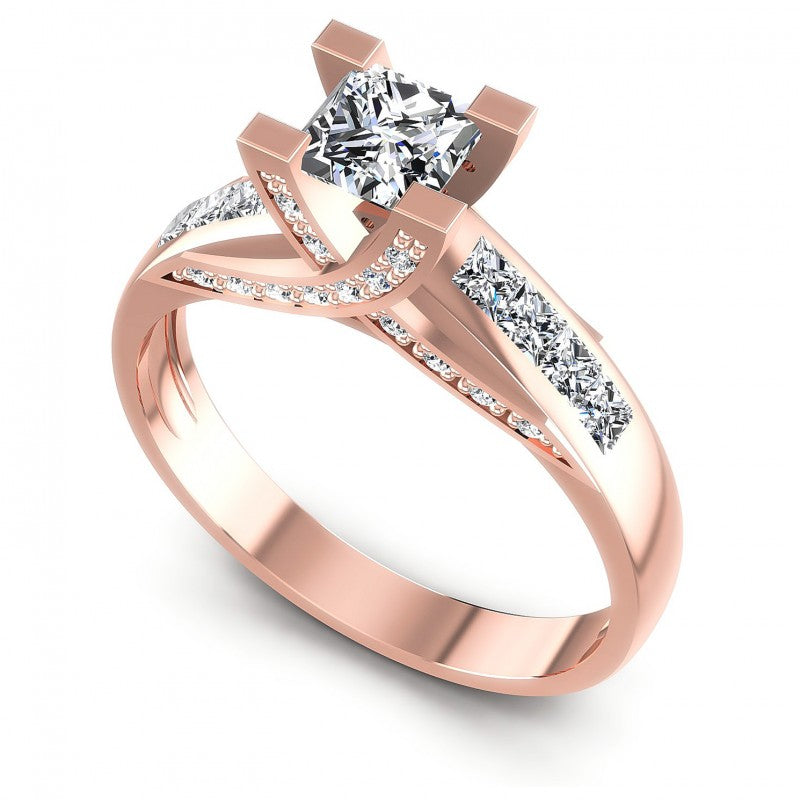 Princess and Round Diamonds 1.00CT Engagement Ring in 18KT White Gold