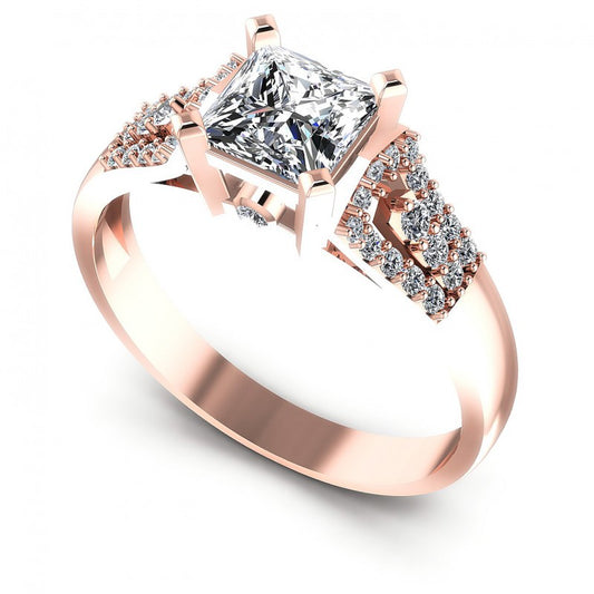 Princess and Round Diamonds 0.65CT Engagement Ring in 18KT White Gold