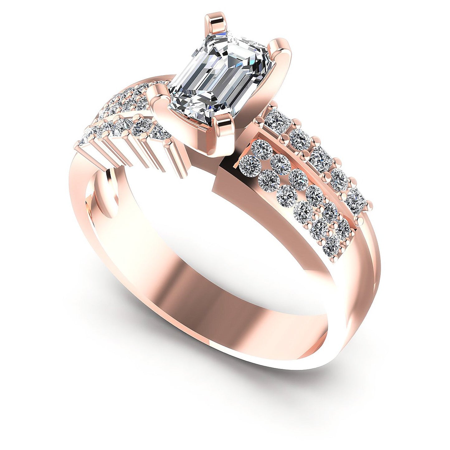 0.80CT Emerald And Round And Princess  Cut Diamonds Engagement Rings