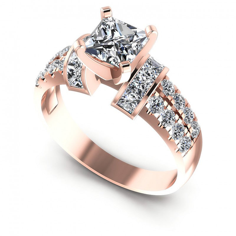 Princess and Round Diamonds 1.45CT Engagement Ring in 18KT White Gold