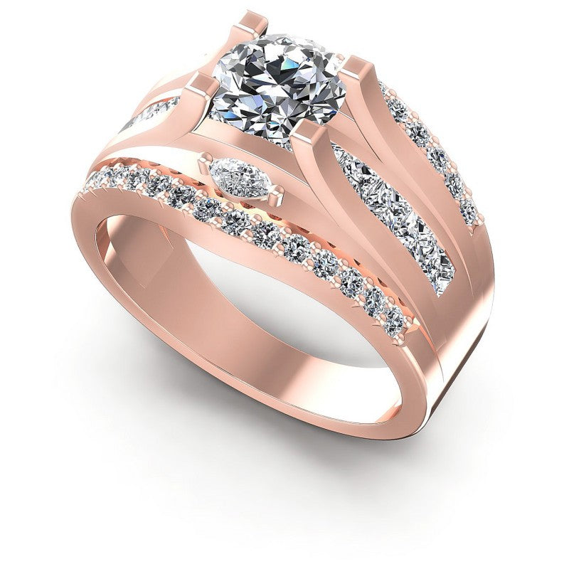 Princess and Round and Marquise Diamonds 1.40CT Engagement Ring in 18KT White Gold