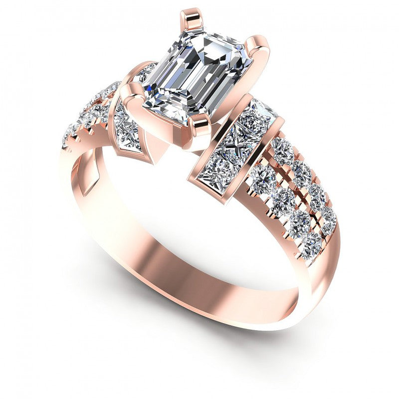 Princess and Round and Emerald Diamonds 1.45CT Engagement Ring in 18KT White Gold