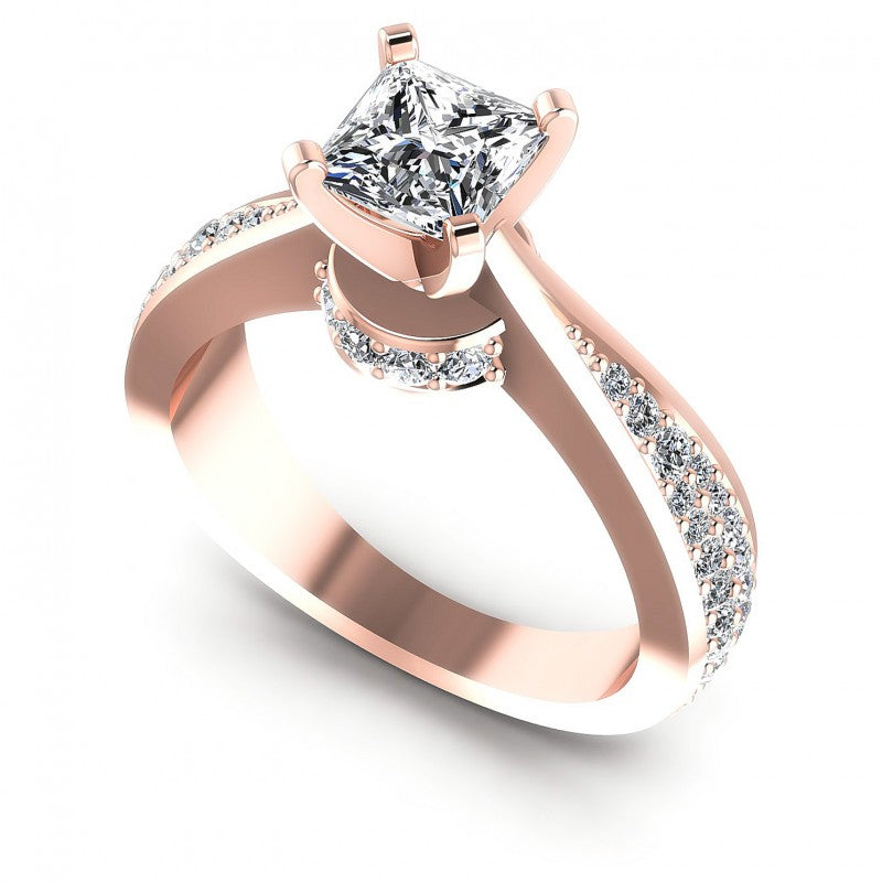 Princess and Round Diamonds 0.95CT Engagement Ring in 18KT White Gold