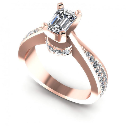 Round and Emerald Diamonds 0.95CT Engagement Ring in 18KT White Gold