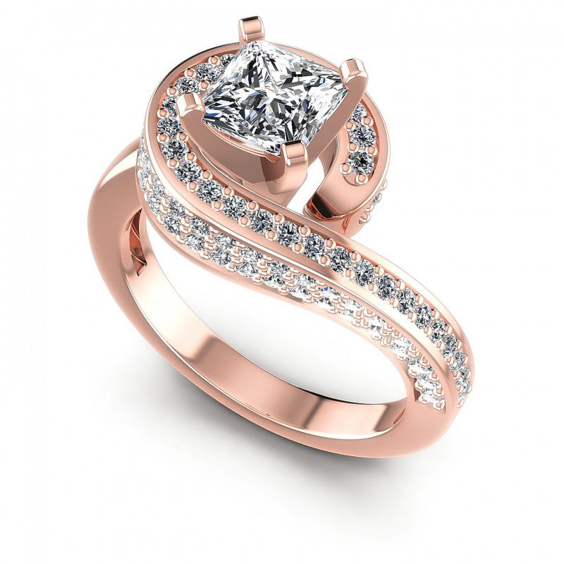 Princess and Round Diamonds 0.95CT Engagement Ring in 18KT White Gold