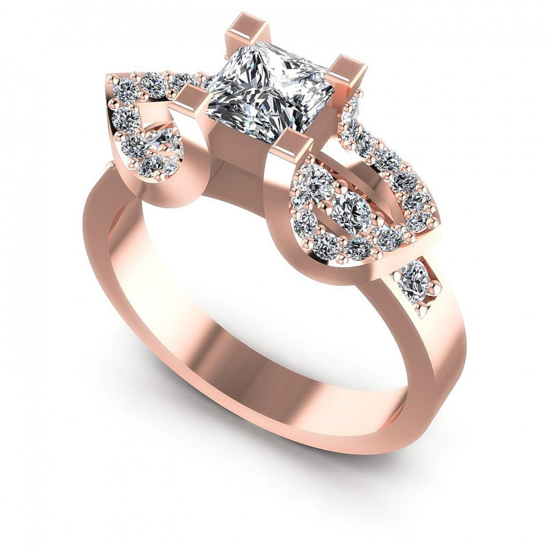 Princess and Round Diamonds 0.90CT Engagement Ring in 18KT White Gold