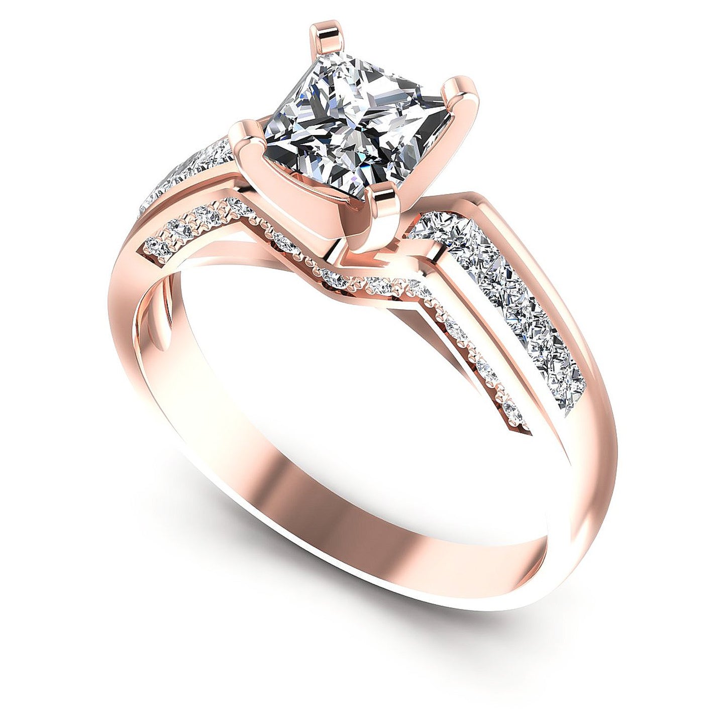 0.80CT Emerald And Princess And Round  Cut Diamonds Engagement Rings