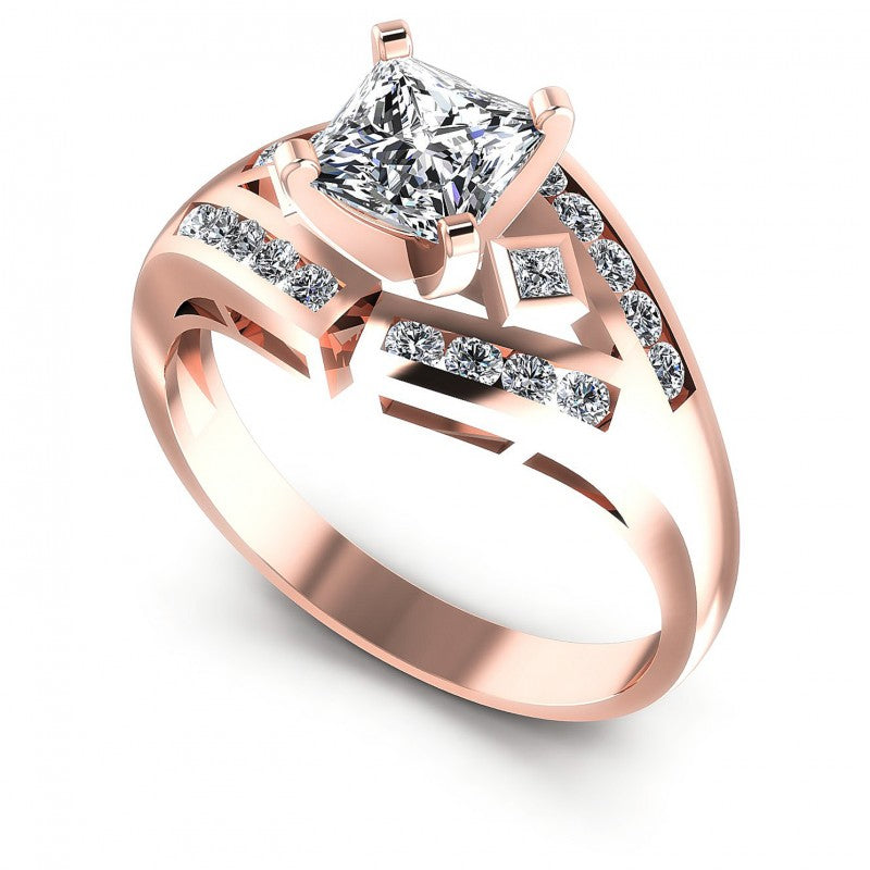 Princess and Round Diamonds 0.70CT Engagement Ring in 18KT White Gold