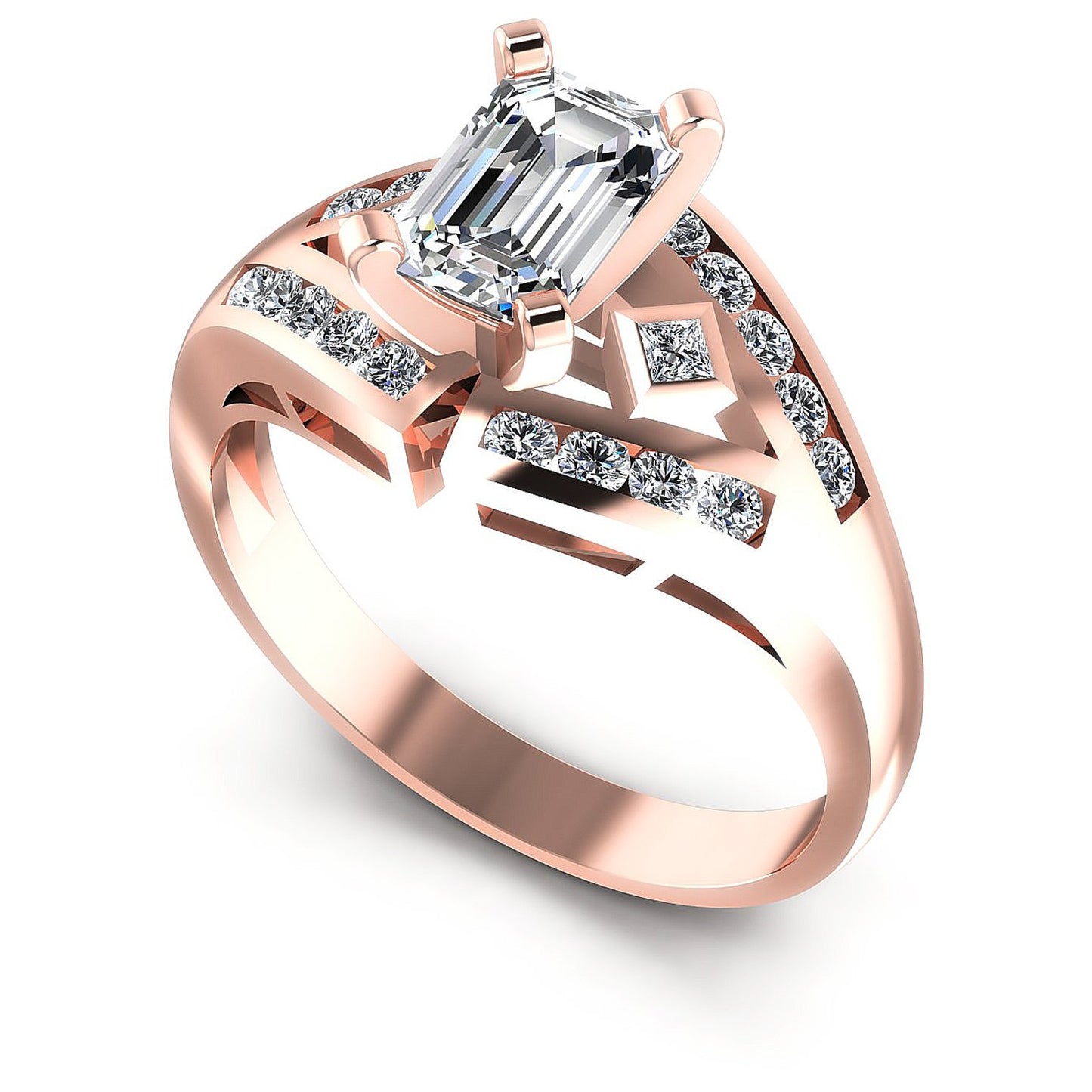 0.70CT Emerald And Round  Cut Diamonds Engagement Rings