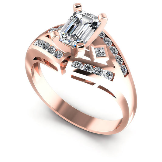 0.70CT Emerald And Round  Cut Diamonds Engagement Rings