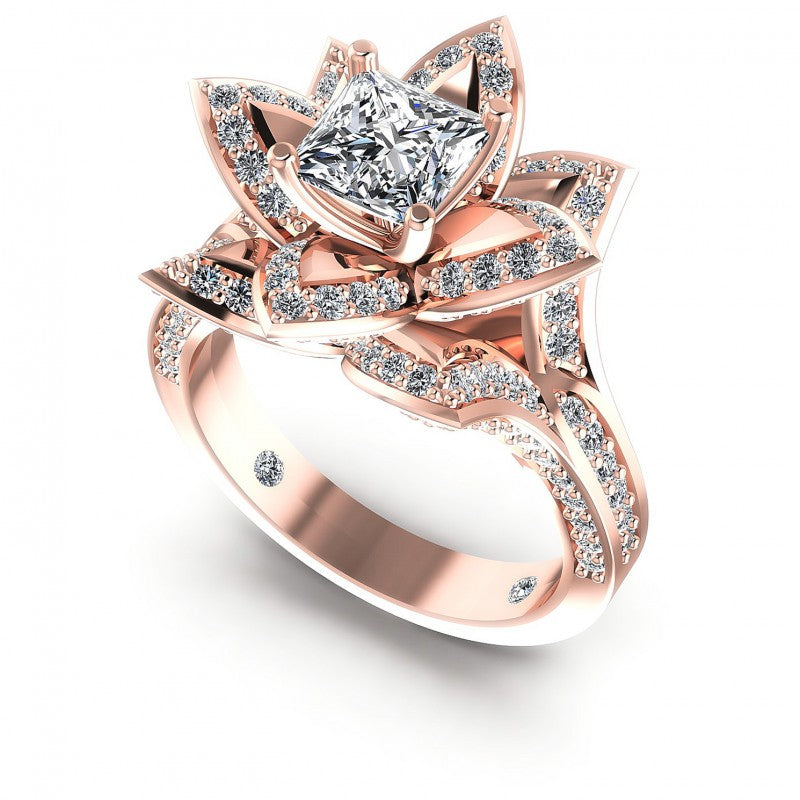 Princess and Round Diamonds 0.65CT Engagement Ring in 18KT White Gold