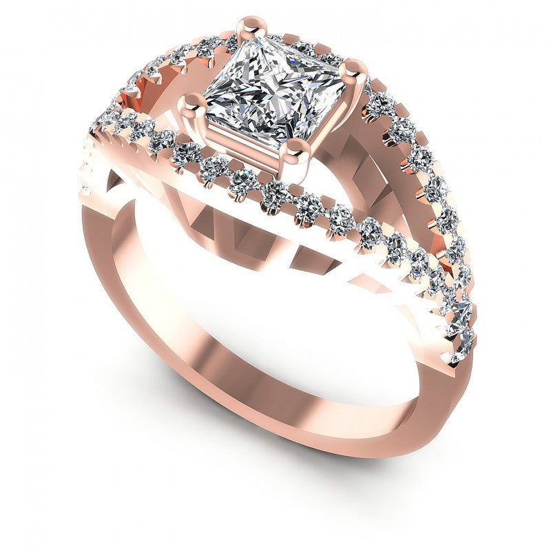 Princess and Round Diamonds 1.05CT Engagement Ring in 18KT White Gold