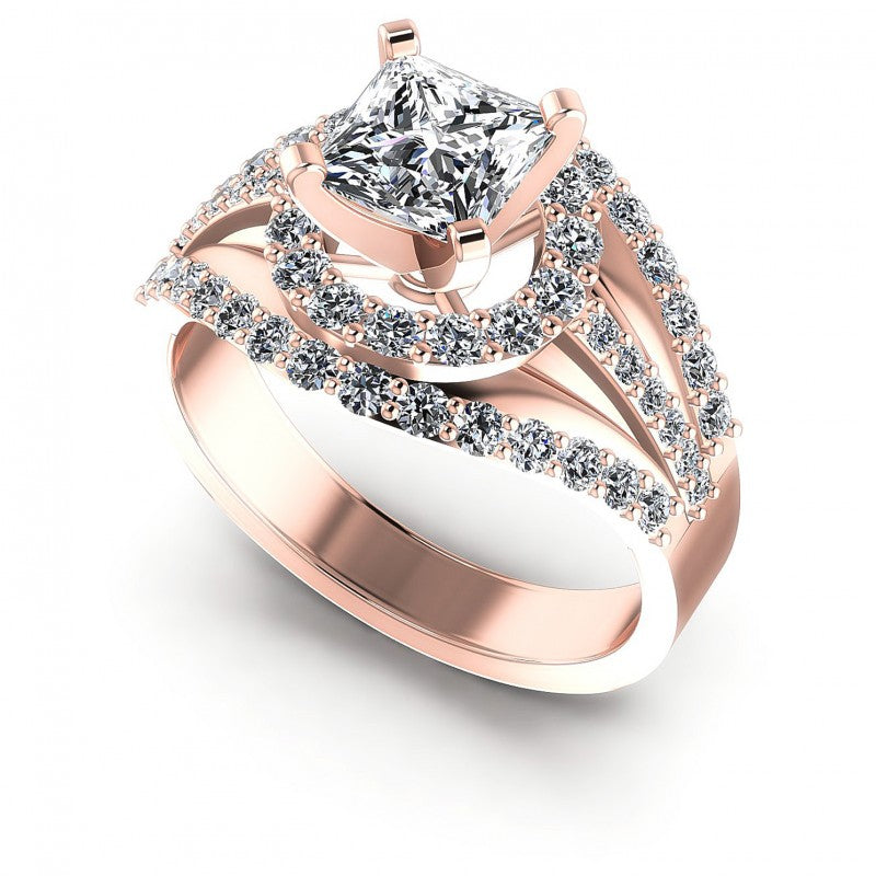 Princess and Round Diamonds 1.15CT Engagement Ring in 18KT White Gold