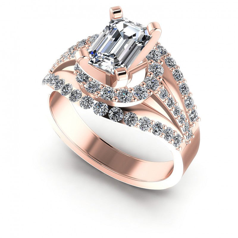 Round and Emerald Diamonds 1.15CT Engagement Ring in 18KT White Gold