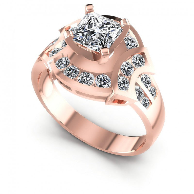 Princess and Round Diamonds 0.95CT Engagement Ring in 18KT White Gold