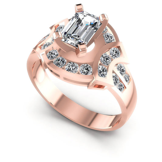 0.95CT Emerald And Round  Cut Diamonds Engagement Rings