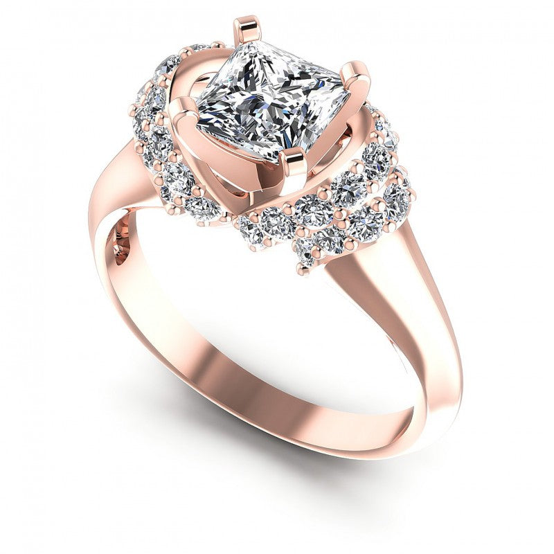 Princess and Round Diamonds 0.95CT Engagement Ring in 18KT White Gold