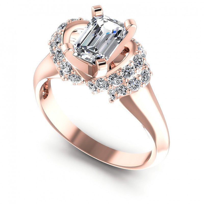 Round and Emerald Diamonds 0.95CT Engagement Ring in 18KT White Gold