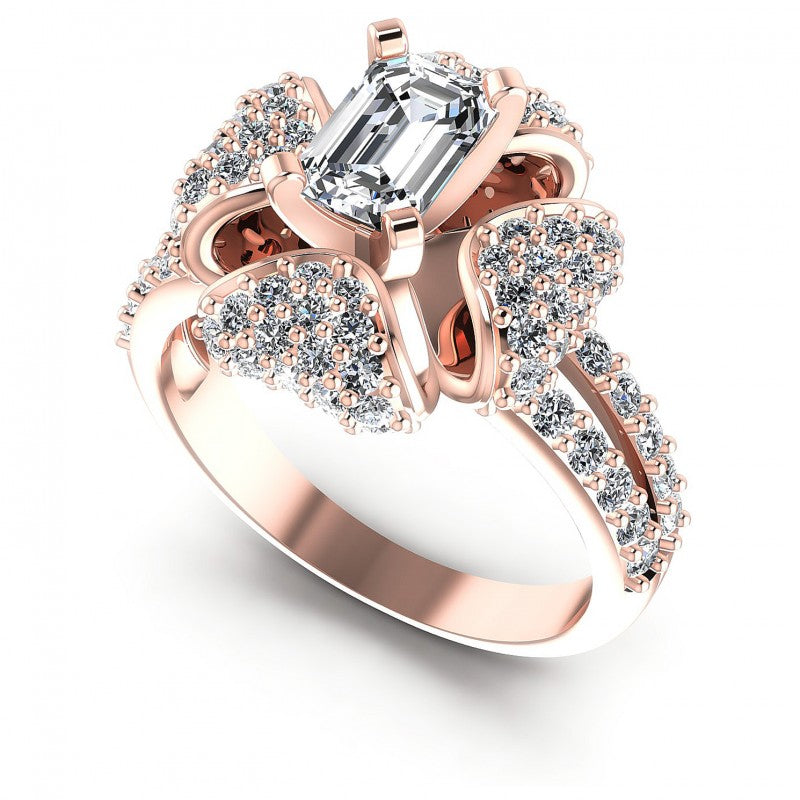 Round and Emerald Diamonds 1.40CT Engagement Ring in 18KT White Gold