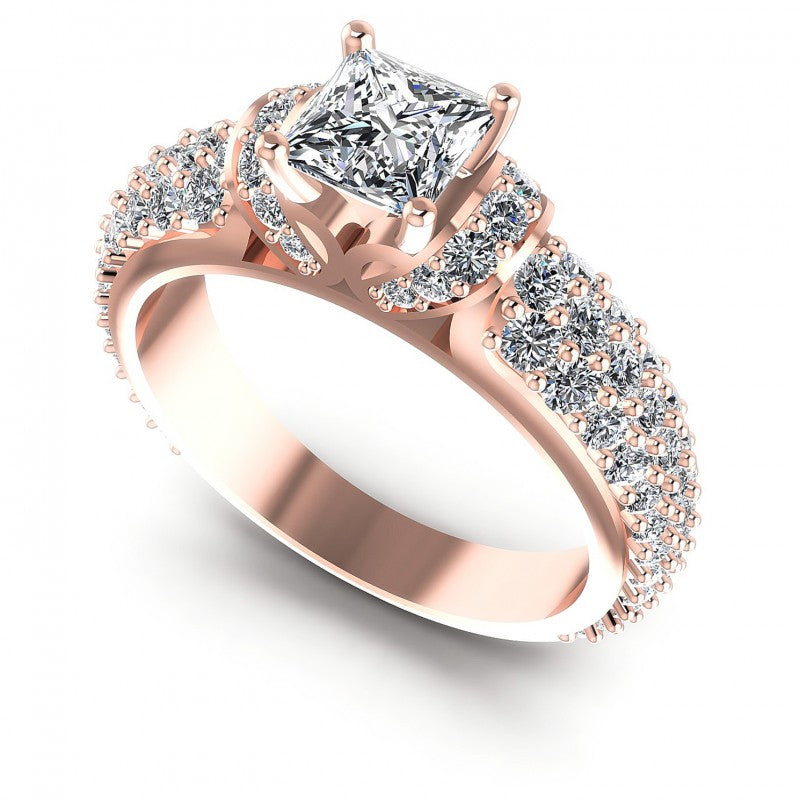 Princess and Round Diamonds 1.35CT Engagement Ring in 18KT White Gold