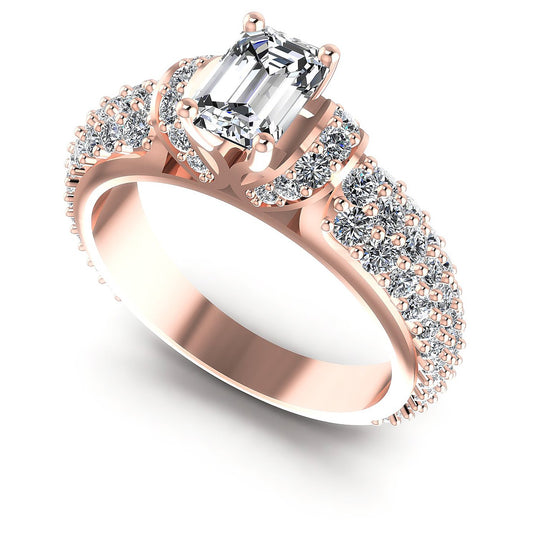 1.35CT Emerald And Round  Cut Diamonds Engagement Rings