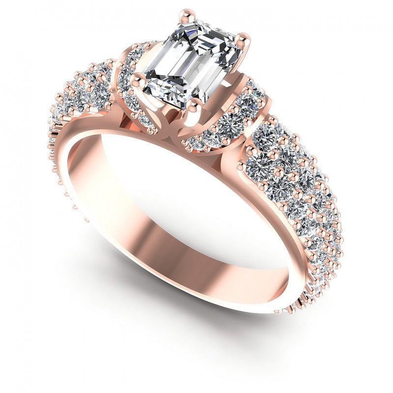 Round and Emerald Diamonds 1.35CT Engagement Ring in 18KT White Gold