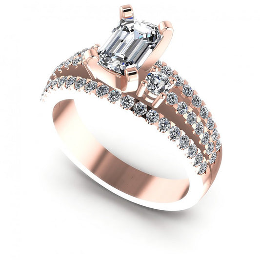Round and Emerald Diamonds 0.95CT Engagement Ring in 18KT White Gold