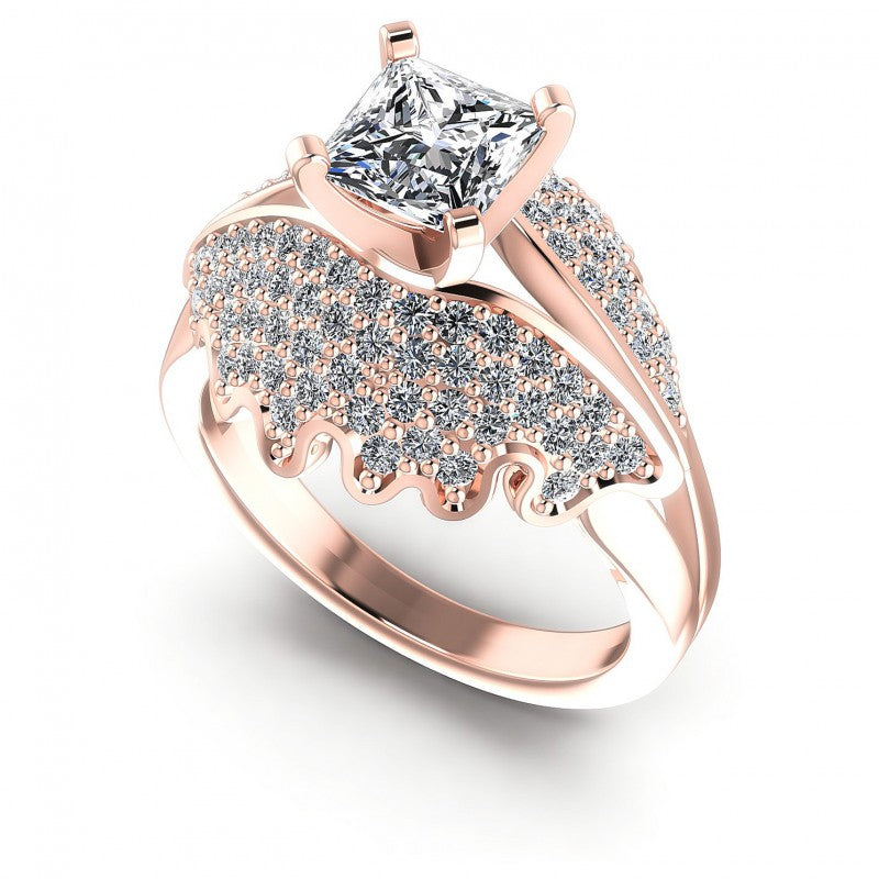 Princess and Round Diamonds 1.00CT Engagement Ring in 18KT White Gold