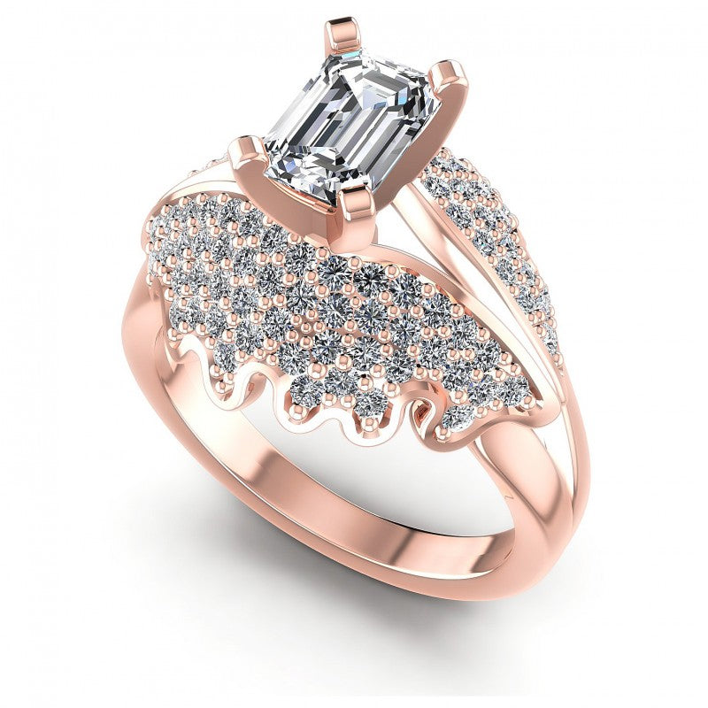 Round and Emerald Diamonds 1.00CT Engagement Ring in 18KT White Gold
