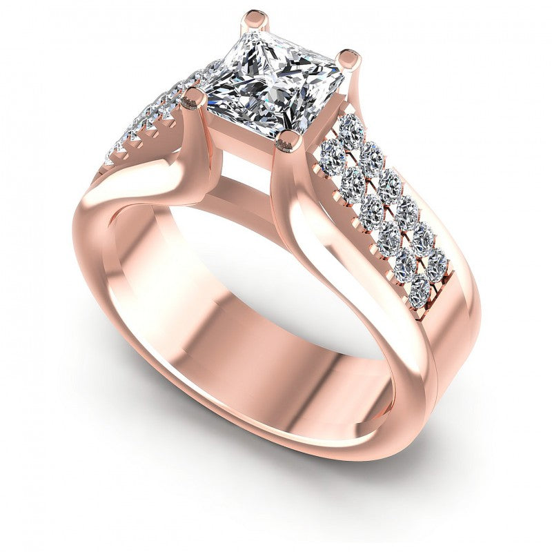 Princess and Round Diamonds 0.75CT Engagement Ring in 18KT White Gold