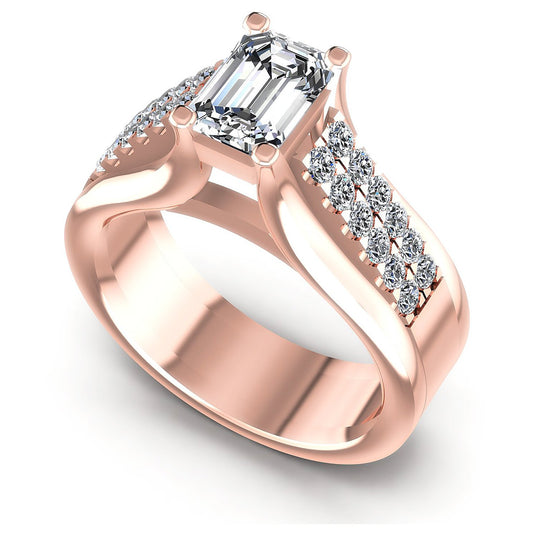 0.75CT Emerald And Round  Cut Diamonds Engagement Rings