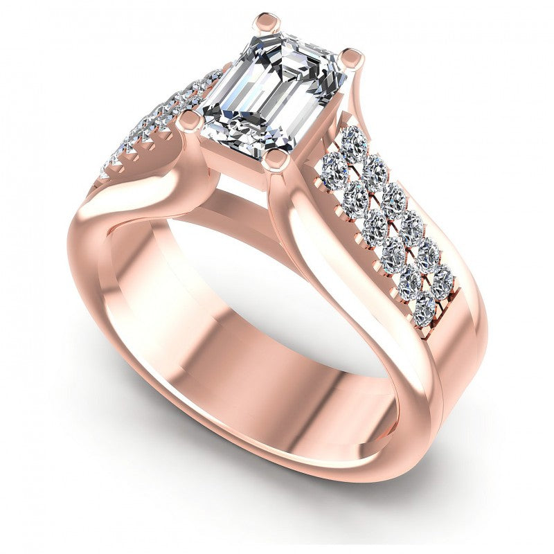 Round and Emerald Diamonds 0.75CT Engagement Ring in 18KT White Gold