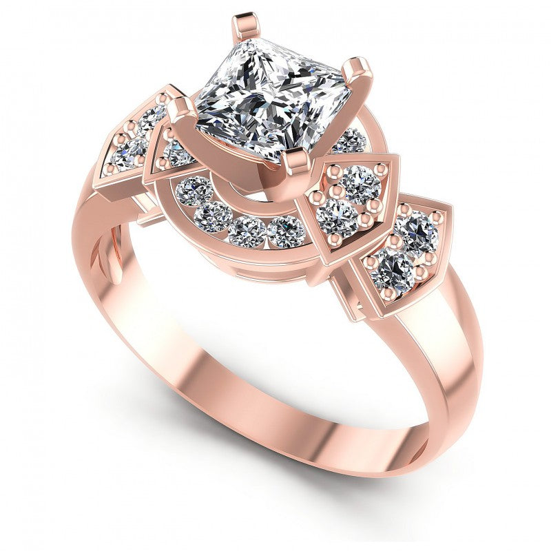 Princess and Round Diamonds 0.75CT Engagement Ring in 18KT White Gold
