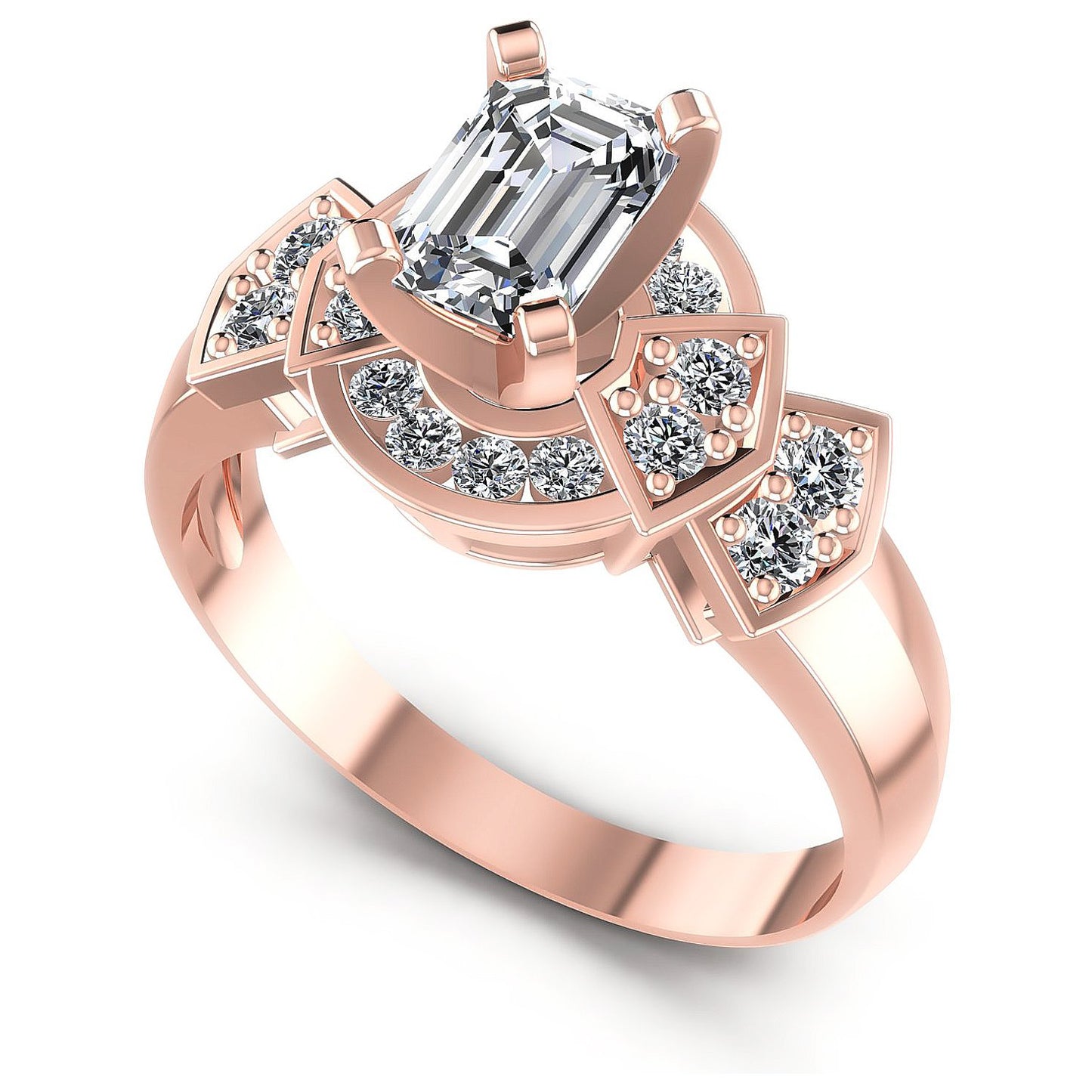 0.75CT Emerald And Round  Cut Diamonds Engagement Rings