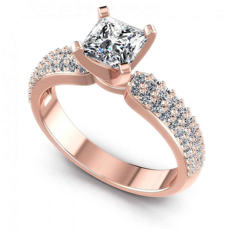Princess and Round Diamonds 0.90CT Engagement Ring in 18KT White Gold