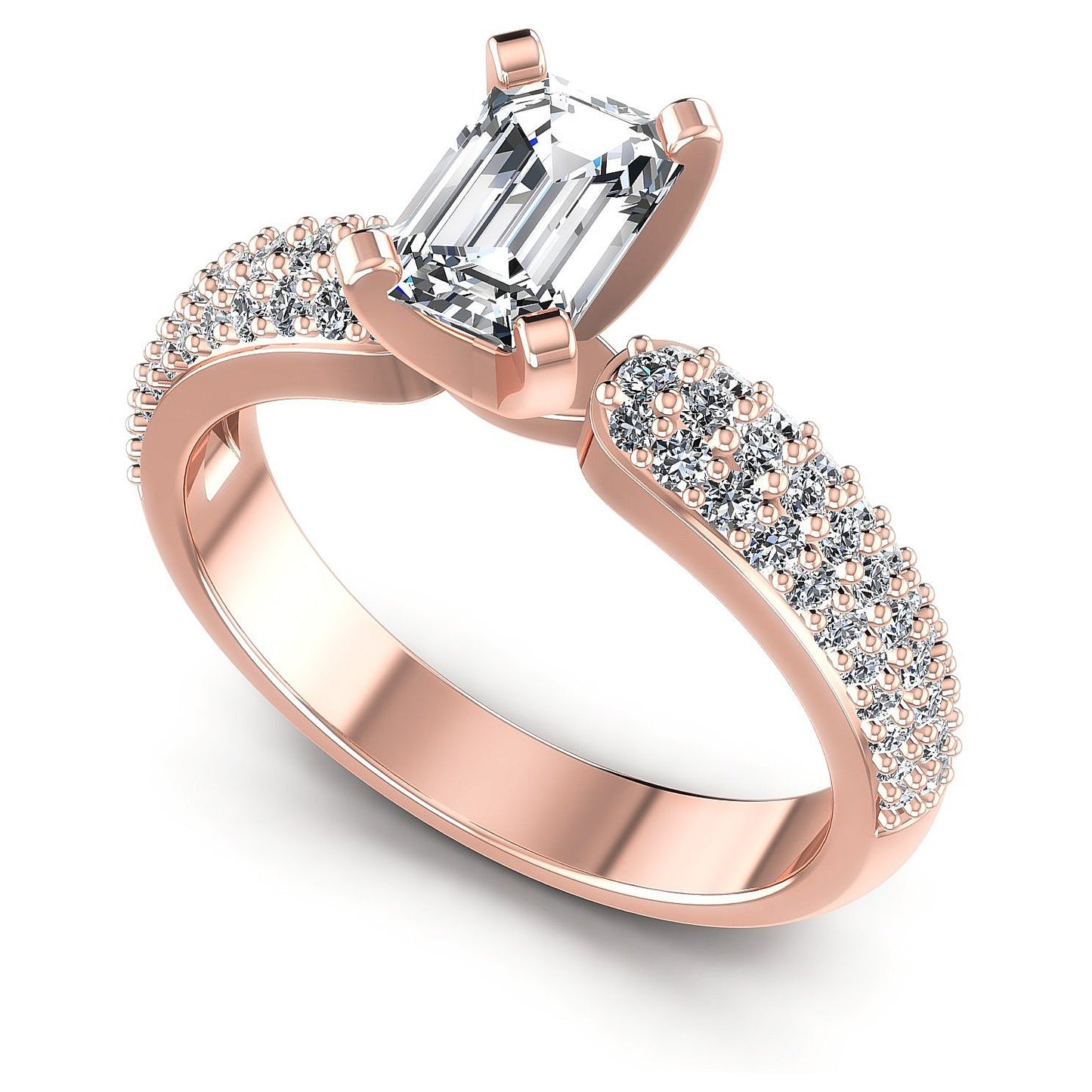 0.90CT Emerald And Round  Cut Diamonds Engagement Rings