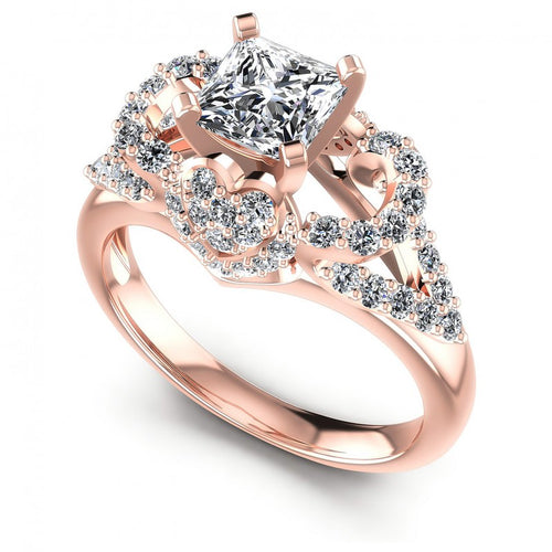 Princess and Round Diamonds 1.00CT Engagement Ring in 18KT White Gold