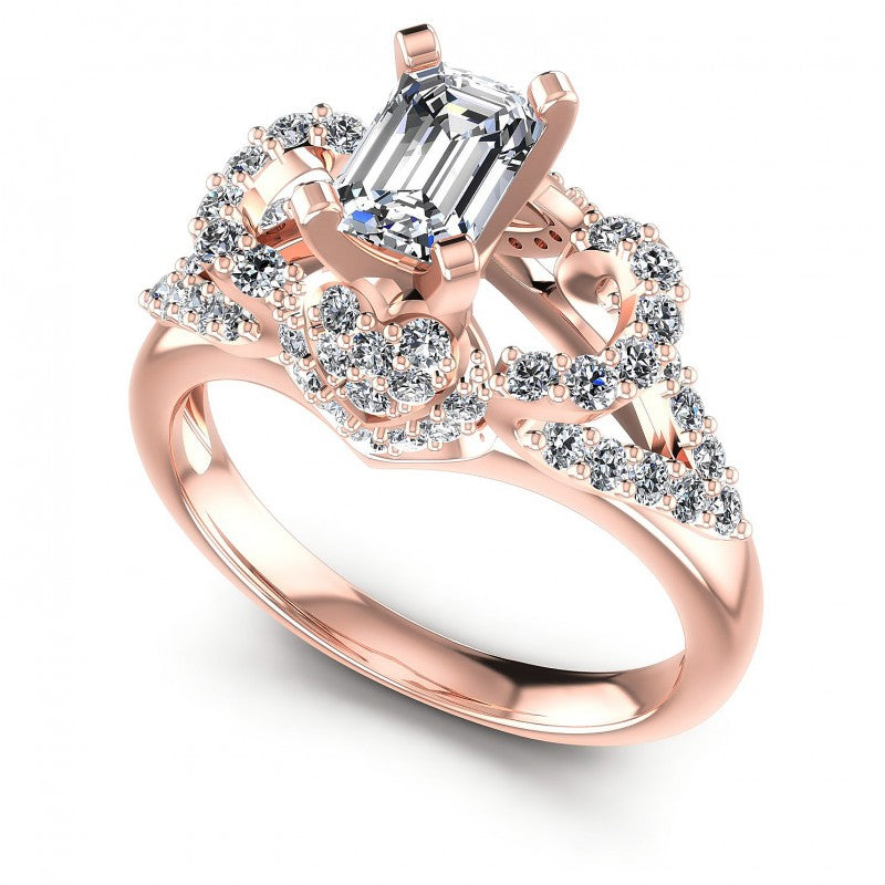 Round and Emerald Diamonds 1.00CT Engagement Ring in 18KT White Gold