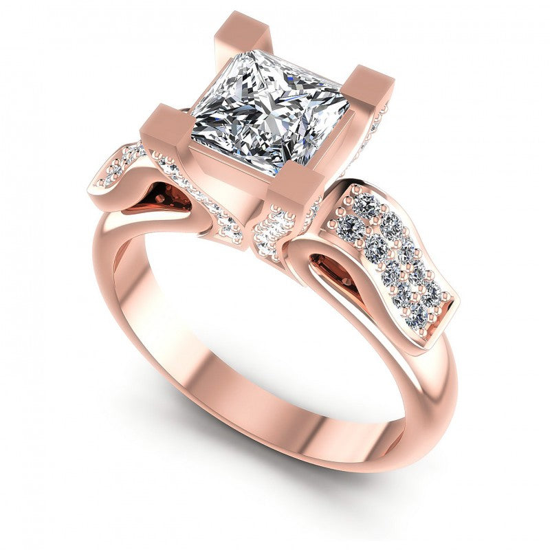 Princess and Round Diamonds 0.85CT Engagement Ring in 18KT White Gold