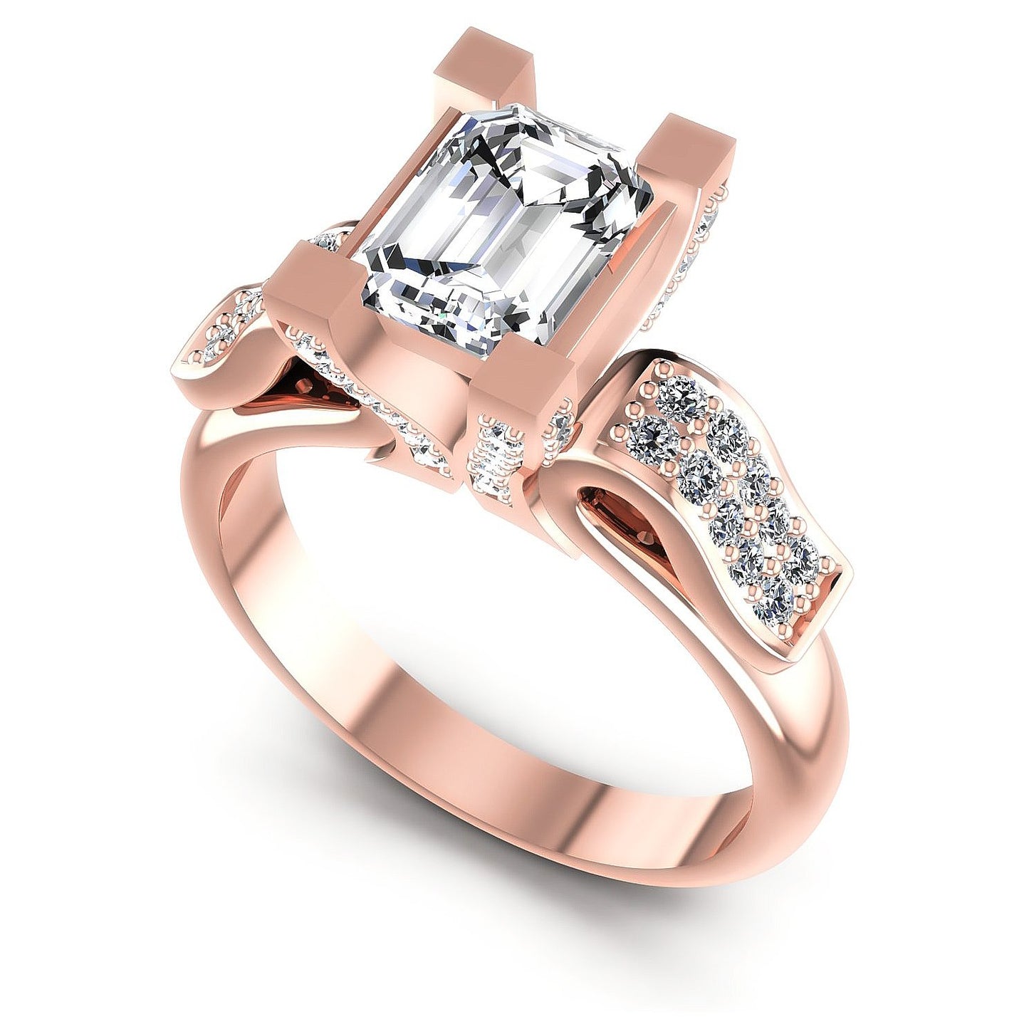 0.85CT Emerald And Round  Cut Diamonds Engagement Rings